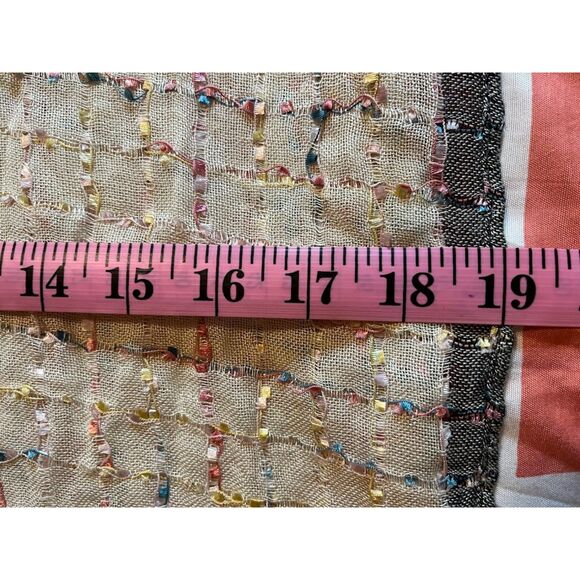Modern Bohochic Business Casual Beige w/Pink & Blue Fringed Scarf/Wrap 19" x 40" - Picture 3 of 3